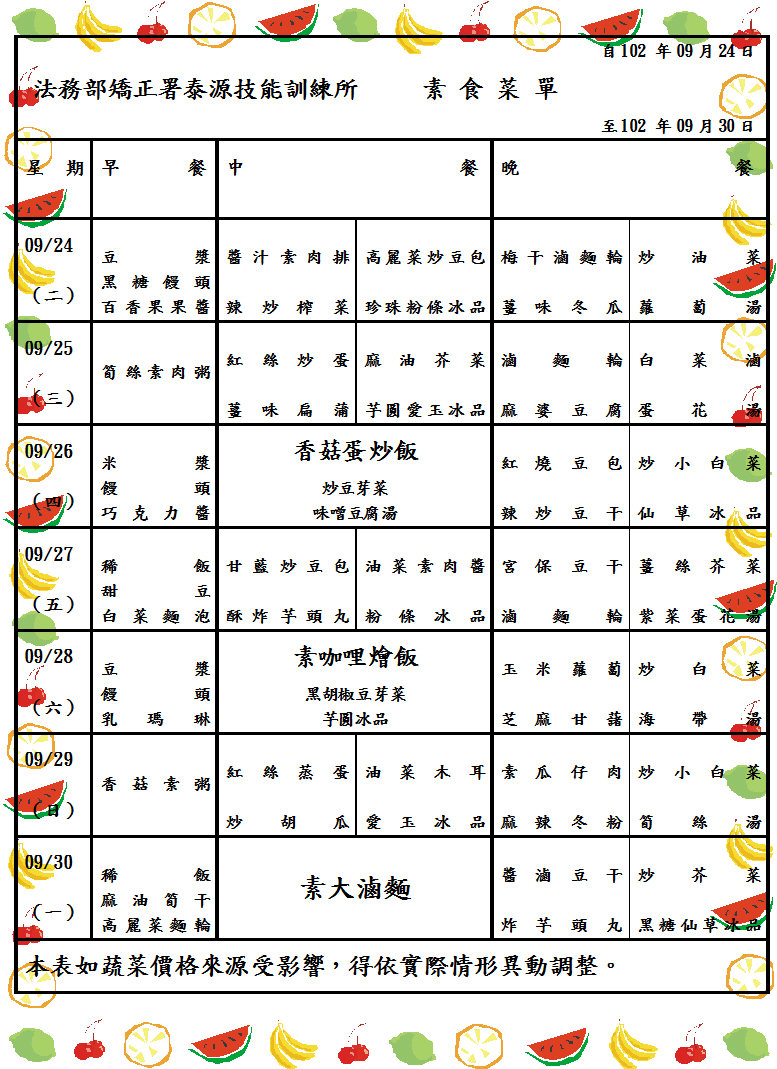 素食菜單